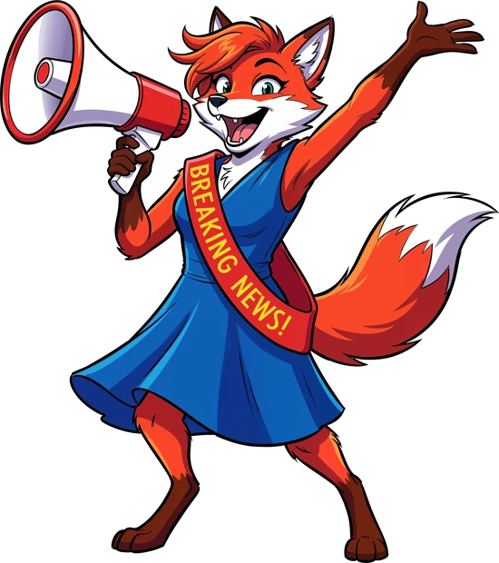 Black Fox World Maskottchen mit Megafon