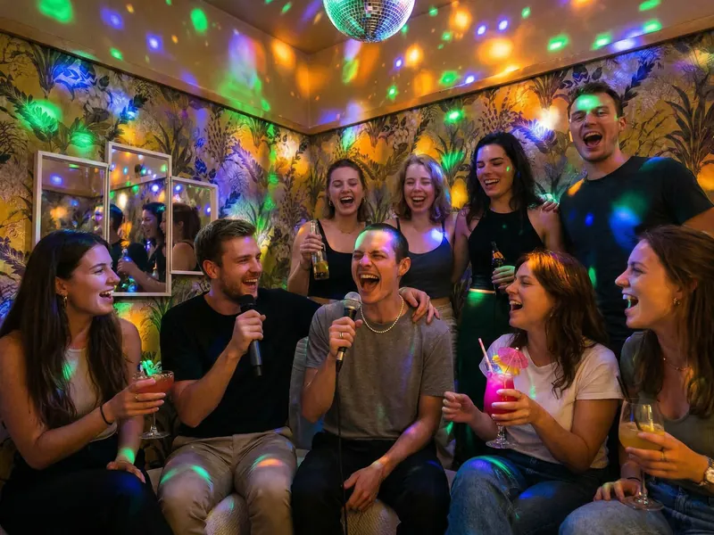 Azubi-Gruppe beim Karaoke in der Black Fox World